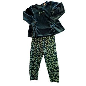 Mckids vintage green‎ velour floral outfit size 3T